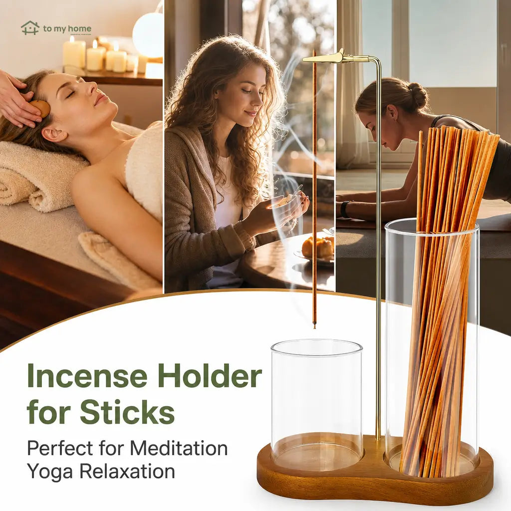 2-in-1 wooden incense and candle holder with removable glass ash catcher for meditation, yoga, bedroom and minimalist home decor Tomyhome Global