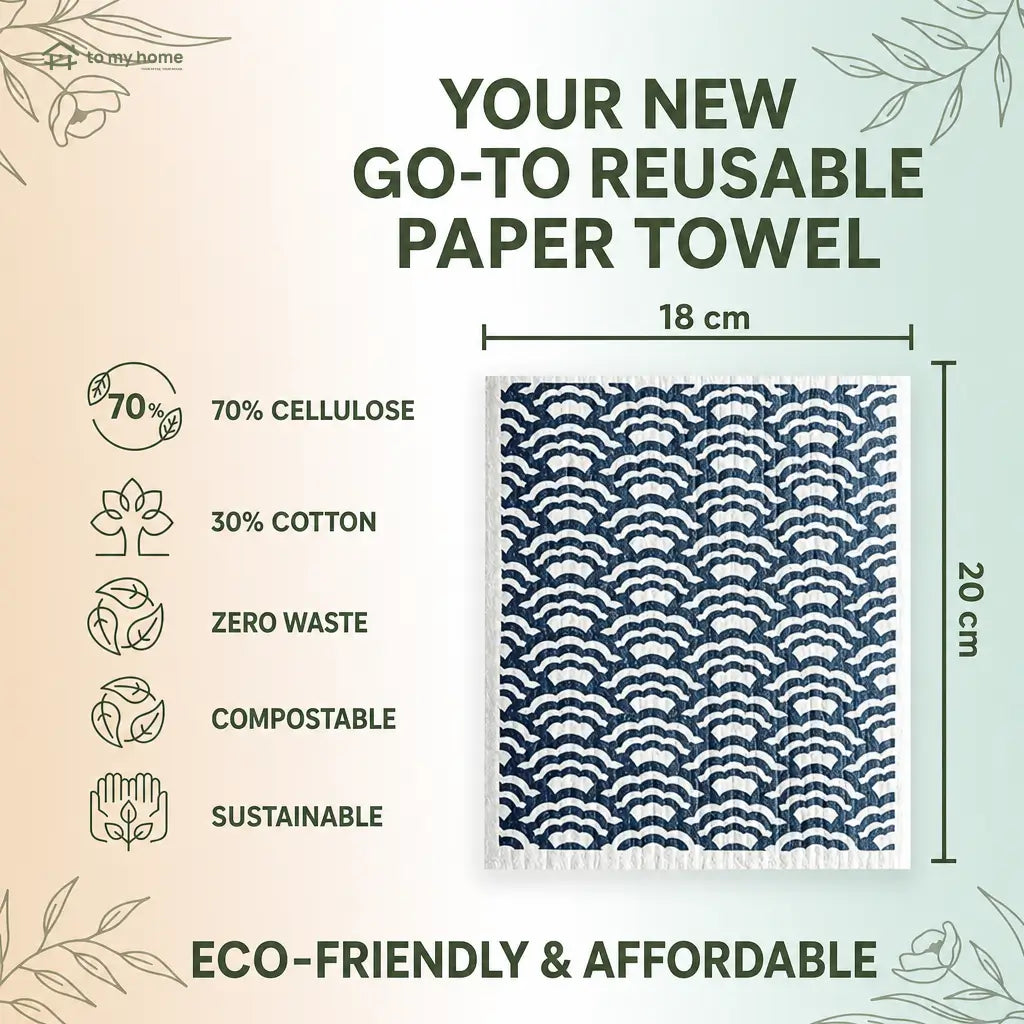 Swedish dishcloths 5 pack, absorbent reusable paper towel alternative for non-scratch kitchen cleaning, countertops, sinks, pots, walls and floors Tomyhome Global